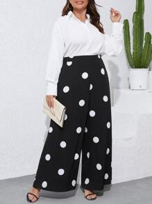 SHEIN Clasi Quần Plus Size Dây kéo Chấm bi Giải trí - Đen và trắng - Xem 6