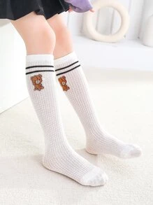 Toddler Girls Bear Pattern Over The Calf Socks - White - View 2