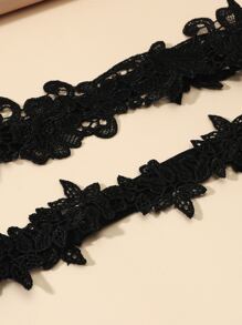 2pcs Flower Lace Thigh Chain - Black - View 2