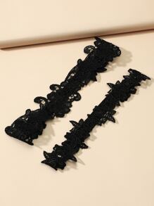 2pcs Flower Lace Thigh Chain - Black - View 4