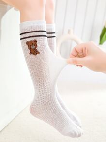 Toddler Girls Bear Pattern Over The Calf Socks - White - View 4