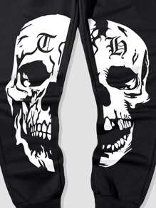 ROMWE MEN Goth 男士字母骷髏頭圖案腰部抽繩衛褲 - 黑色 - 查看 7