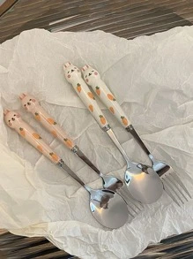 3 piezas Set cubiertos de acero inoxidable - Rosa - Ver 4