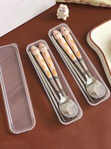 3 piezas Set cubiertos de acero inoxidable - Rosa - Ver 1