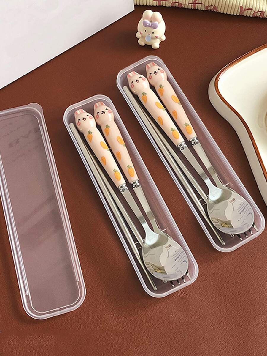 3 piezas Set cubiertos de acero inoxidable - Rosa - Ver 1