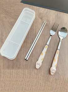 3 piezas Set cubiertos de acero inoxidable - Rosa - Ver 6