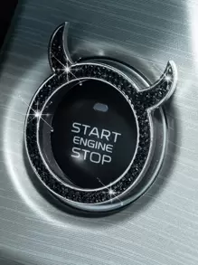 1pc Universal Car Engine Start Button Ring, Black Devil Shaped Single Button - 黑色 - 查看 1