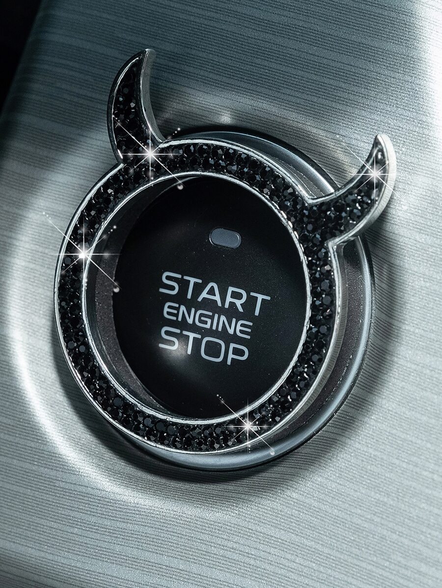 1pc Universal Car Engine Start Button Ring, Black Devil Shaped Single Button - 黑色 - 查看 1