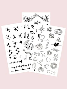 紋身貼紙套件，6 張兒童音符圖案紋身，成人紋身貼紙，逼真紋身音符，適合女士和女孩 - 黑色 - 查看 4