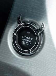 1pc Universal Car Engine Start Button Ring, Black Devil Shaped Single Button - 黑色 - 查看 2