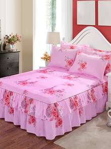Faldón de cama con patrón floral ribete con fruncido - Multicolor - Ver 1