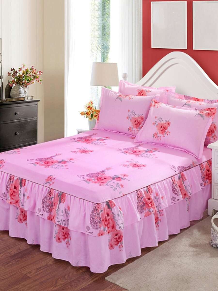 Faldón de cama con patrón floral ribete con fruncido - Multicolor - Ver 1