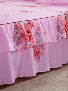 Faldón de cama con patrón floral ribete con fruncido - Multicolor - Ver 3