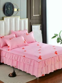 Cherry Pattern Ruffle Trim Bed Skirt - Multicolor - View 1