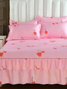 Cherry Pattern Ruffle Trim Bed Skirt - Multicolor - View 2