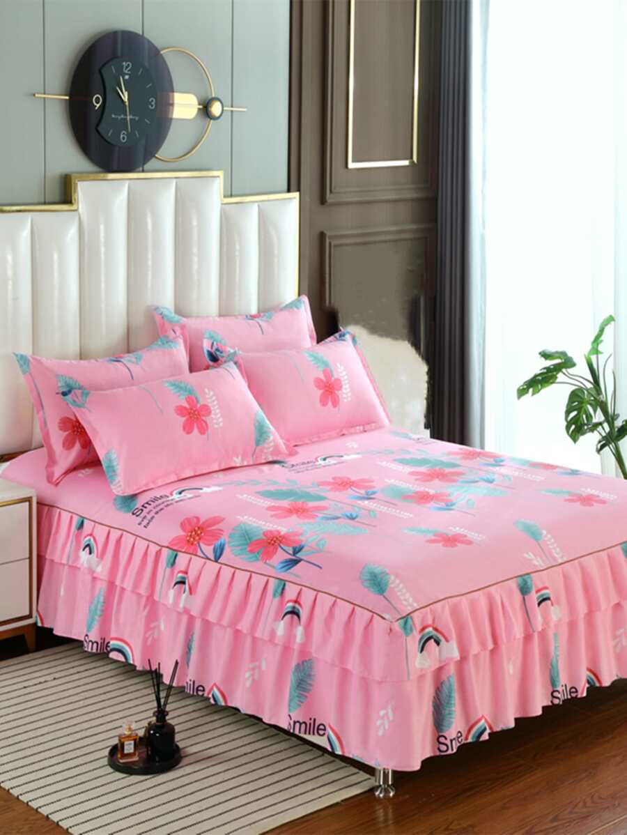 Faldón de cama con patrón floral ribete con fruncido - Multicolor - Ver 1