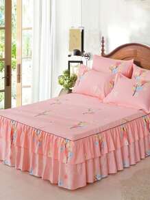 Floral Pattern Ruffle Trim Bed Skirt - Multicolor - View 1