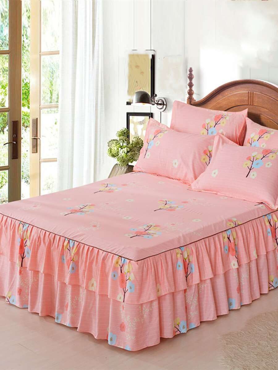 Floral Pattern Ruffle Trim Bed Skirt - Multicolor - View 1
