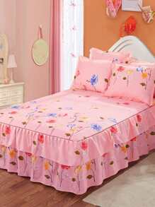 Floral Pattern Ruffle Trim Bed Skirt - Multicolor - View 2