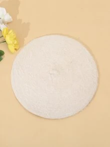 素色毛茸茸貝雷帽 - 米色 - 查看 3