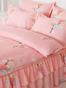 Floral Pattern Ruffle Trim Bed Skirt - Multicolor - View 3