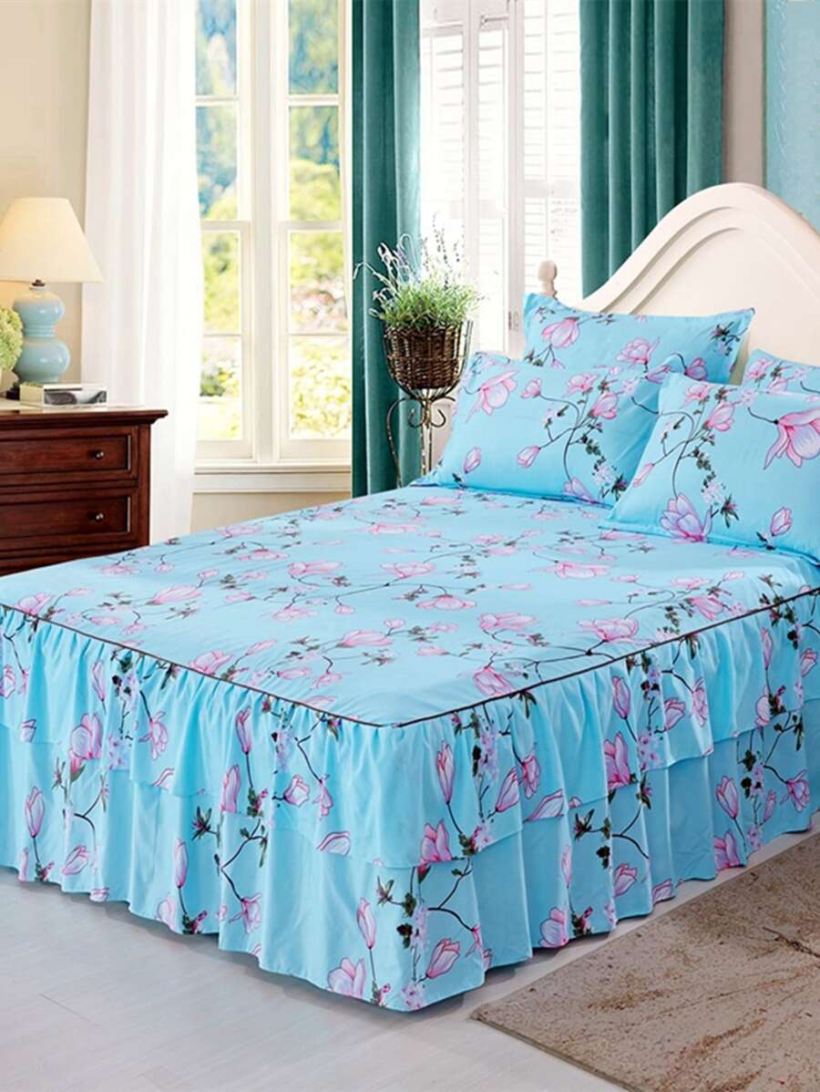 Cubrecama resistente al desvanecimiento, resistente a la pelusilla, suave y estampado, con doble capa gruesa cepillada y volante, se ajusta a cama individual/doble, adecuado para el hogar, dormitorio, viajes al aire libre, dormitorio estudiantil - Multicolor - Ver 1