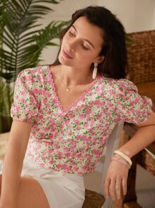 SHEIN Frenchy Áo sơ mi nữ Buộc lại Hoa Tất cả trên in Boho - Nhiều màu - Xem 4