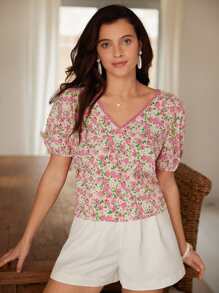 SHEIN Frenchy Áo sơ mi nữ Buộc lại Hoa Tất cả trên in Boho - Nhiều màu - Xem 5