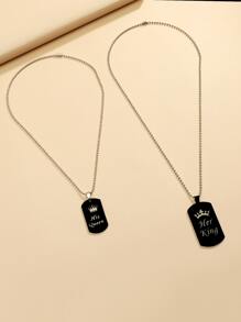 2 cái/bộ Cặp Đôi Vương Miện & Chữ Đồ Họa Hình Học Vòng Cổ Quyến Rũ - màu đen - Xem 2