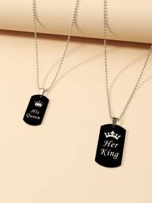 2 cái/bộ Cặp Đôi Vương Miện & Chữ Đồ Họa Hình Học Vòng Cổ Quyến Rũ - màu đen - Xem 3