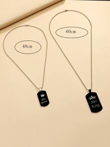 2 cái/bộ Cặp Đôi Vương Miện & Chữ Đồ Họa Hình Học Vòng Cổ Quyến Rũ - màu đen - Xem 4