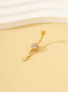 Cubic Zirconia & Letter Decor Navel Belly Ring - Yellow Gold - View 2