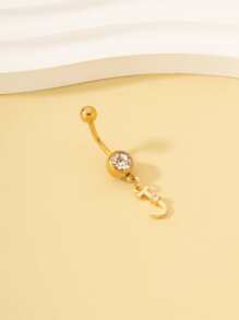 Cubic Zirconia & Letter Decor Navel Belly Ring - Yellow Gold - View 3