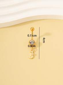 Cubic Zirconia & Letter Decor Navel Belly Ring - Yellow Gold - View 4