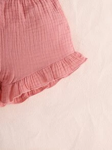 SHEIN 女嬰蝴蝶結前摺邊背心上裝和摺邊短褲套裝 - 藕粉色 - 查看 3