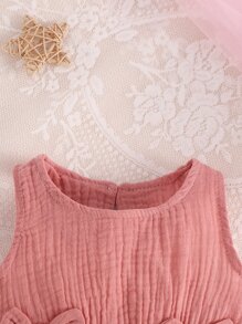 SHEIN 女嬰蝴蝶結前摺邊背心上裝和摺邊短褲套裝 - 藕粉色 - 查看 4