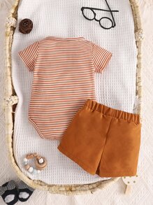 Baby Boy Striped Print Bodysuit & Shorts - Multicolor - View 2