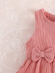 SHEIN 女嬰蝴蝶結前摺邊背心上裝和摺邊短褲套裝 - 藕粉色 - 查看 5