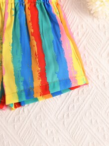 嬰兒字母圖案吊帶上衣和彩虹條紋紙袋腰短褲和配件髮箍 - 彩色 - 查看 5