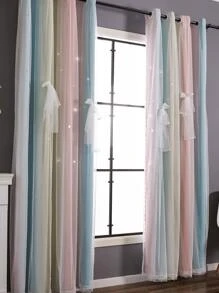 Ombre Bow Decor Single Panel Blackout Curtain - Multicolor - View 1