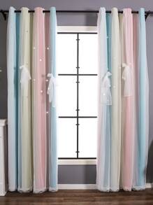 Ombre Bow Decor Single Panel Blackout Curtain - Multicolor - View 4