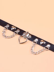 Heart & Chain Charm Choker Valentines - Black - View 2