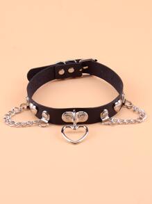 Heart & Chain Charm Choker Valentines - Black - View 3