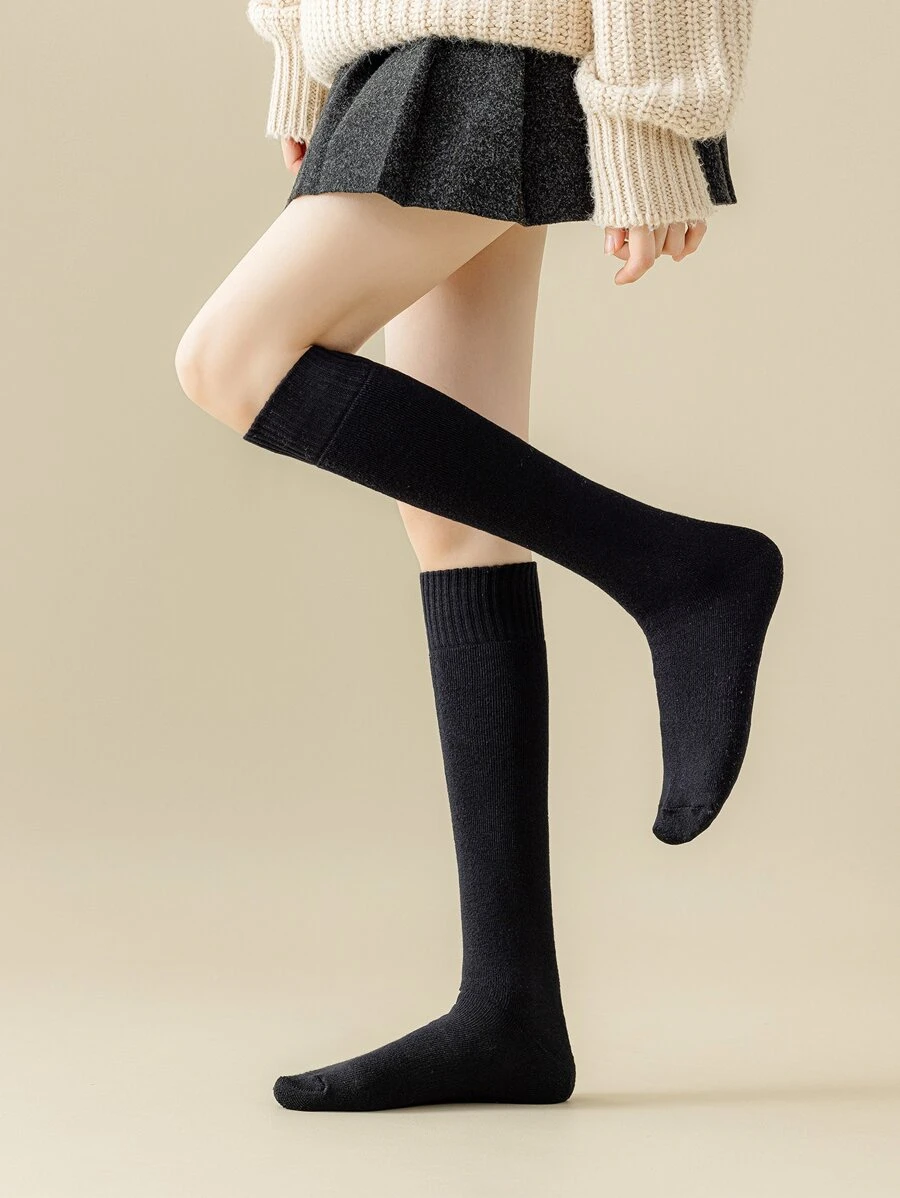 素色高筒襪 - 黑色 - 查看 1