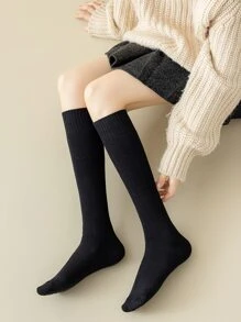 素色高筒襪 - 黑色 - 查看 2