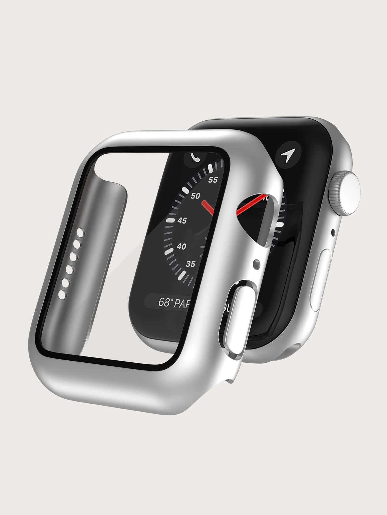 Pc Protective Case With Tempered Glass Compatible With Apple Watch - Silver - View 1