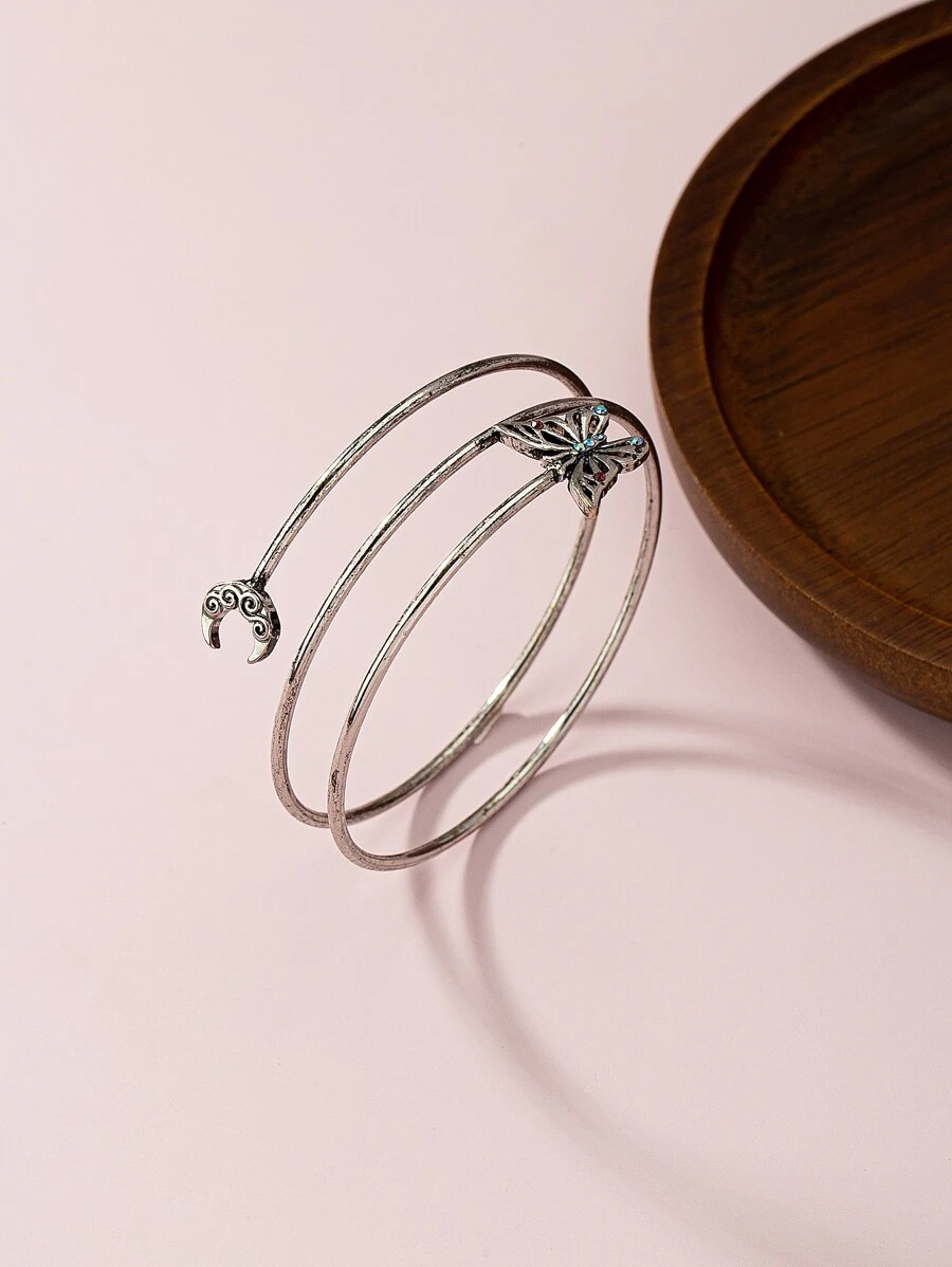 Hombres Brazalete con mariposa y luna - Plata antigua - Ver 1