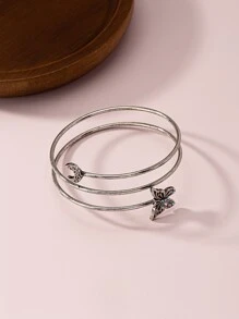 Hombres Brazalete con mariposa y luna - Plata antigua - Ver 2