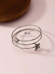 Hombres Brazalete con mariposa y luna - Plata antigua - Ver 4