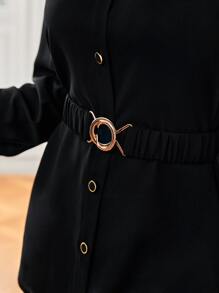 SHEIN Frenchy Women'S Plus Size Belted Drop Shoulder Shirt - Black - View 4